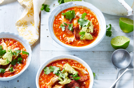 Spanish chicken, chorizo and rice soup