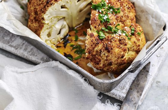 Whole baked cauliflower