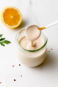 homemade tahini in a jar