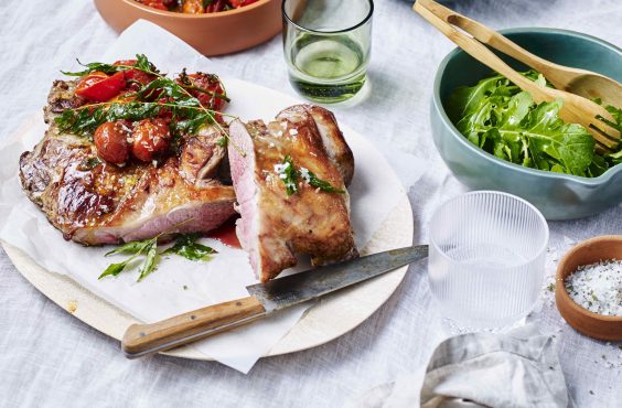 Barbecued lamb with tamarind and turmeric tomatoes