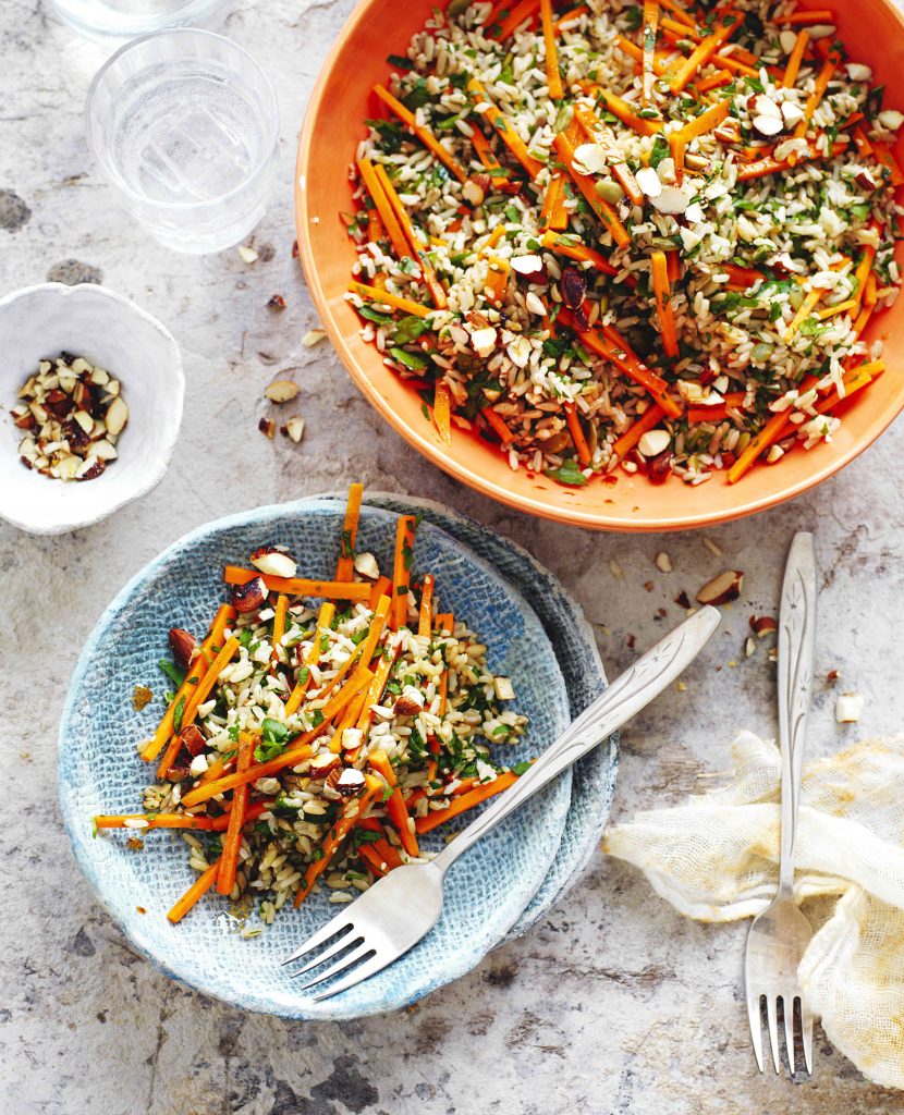 Carrot, brown rice and almond salad