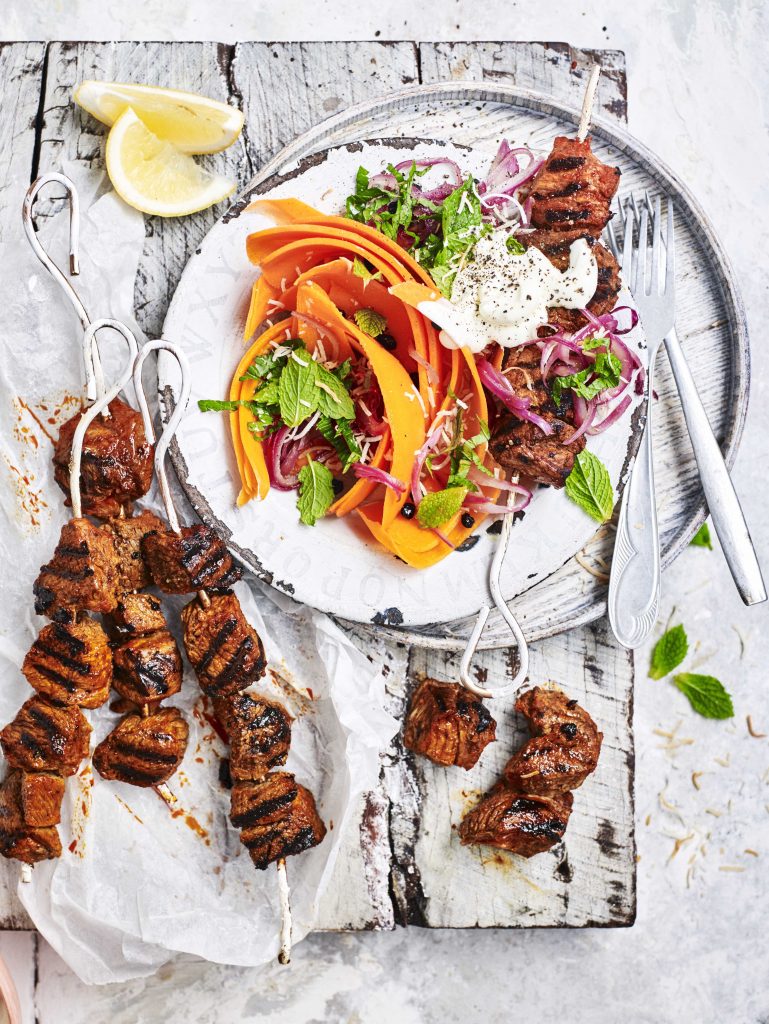 Garam masal beef kebab with carrot salad