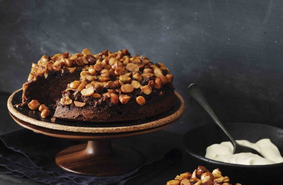 Macadamia and chocolate upside-down cake