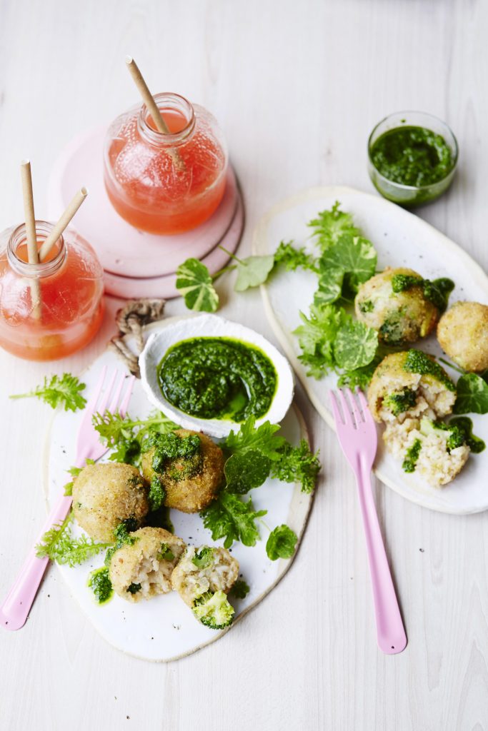 Broccoli arancini with rocket & almond pesto