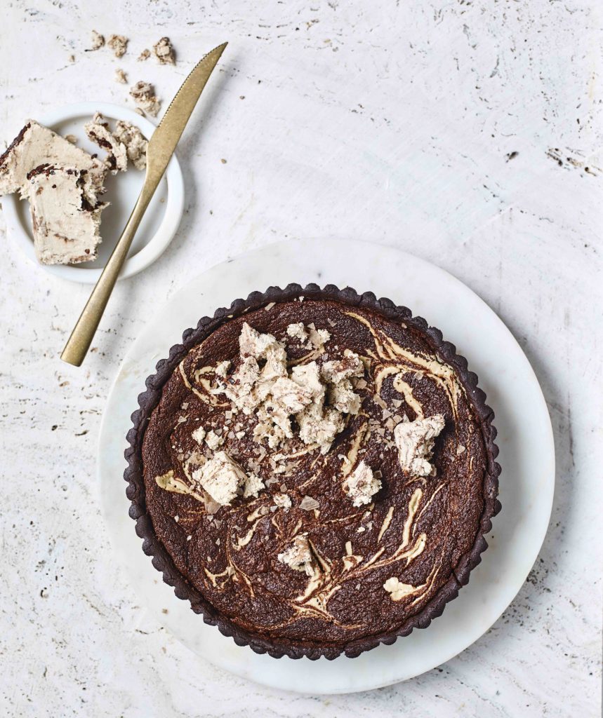 Salted dark chocolate tahini tart