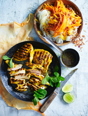 Braai'd bobotie spiced chicken with rice noodles