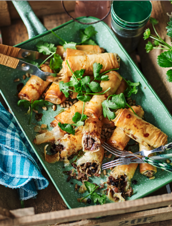 Fragrant lamb rolls with pomegranate drizzle