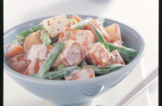 Potato and sweet potato salad with honey mustard dressing