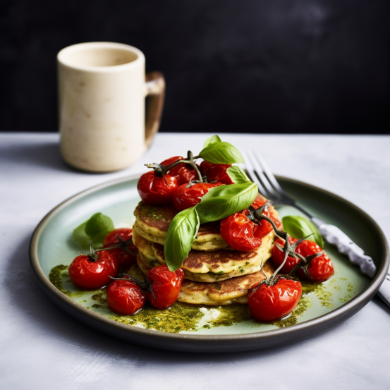 Ricotta & basil pancakes with roasted tomatoes