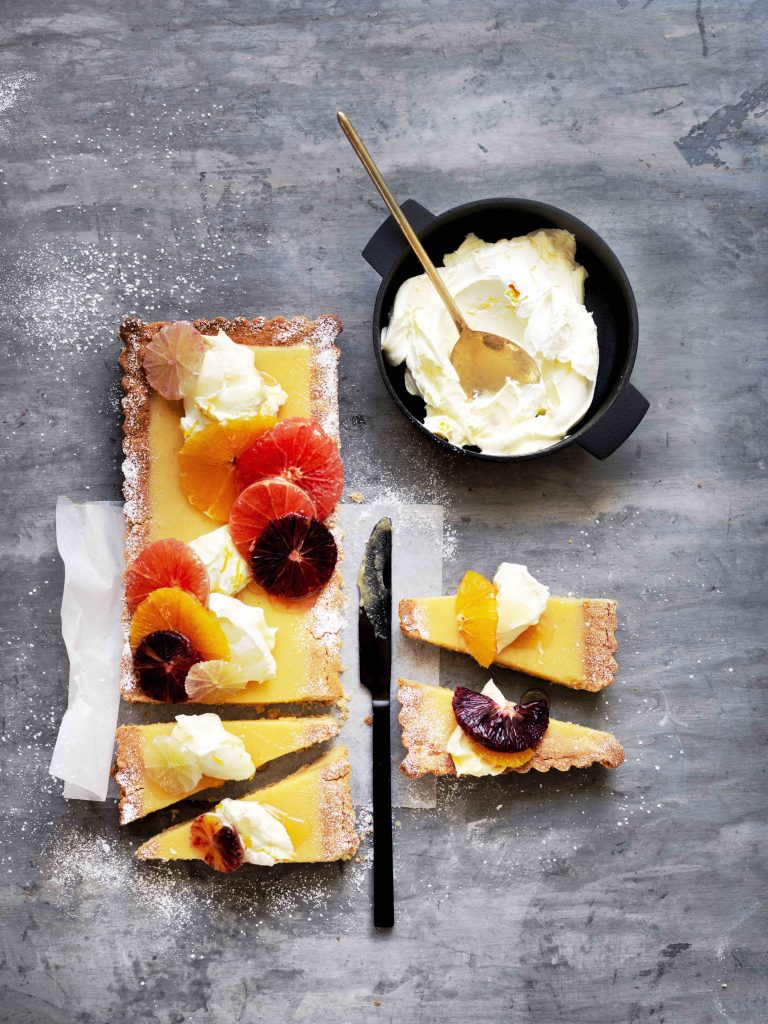 Grapefruit curd tart with orange cream