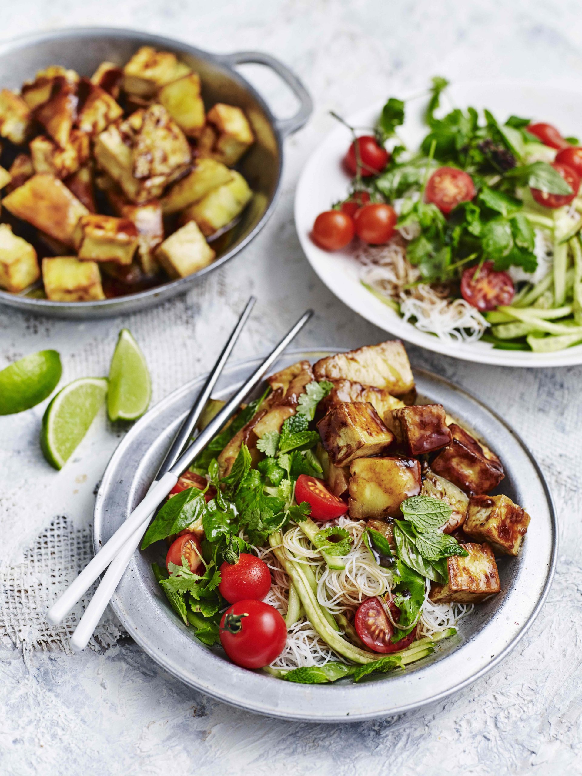 Honey tofu & pineapple with rice noodle salad