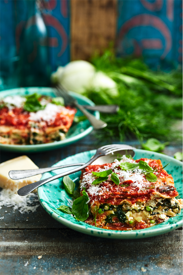 Pea, fennel & spinach lasagne