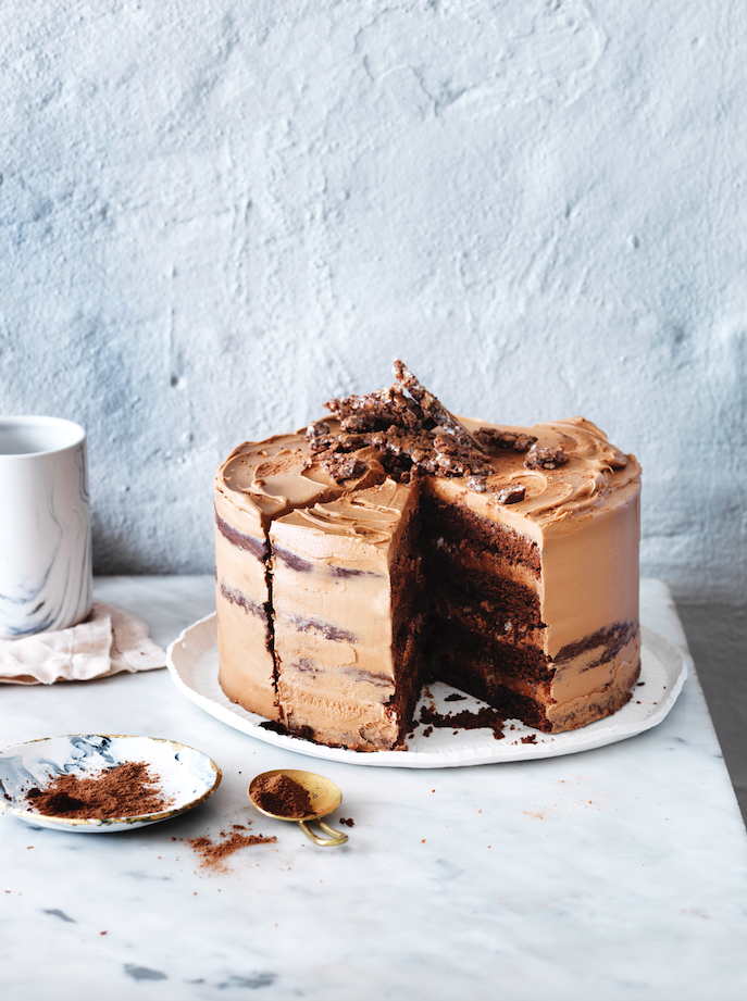 Triple-chocolate crackle crunch cake