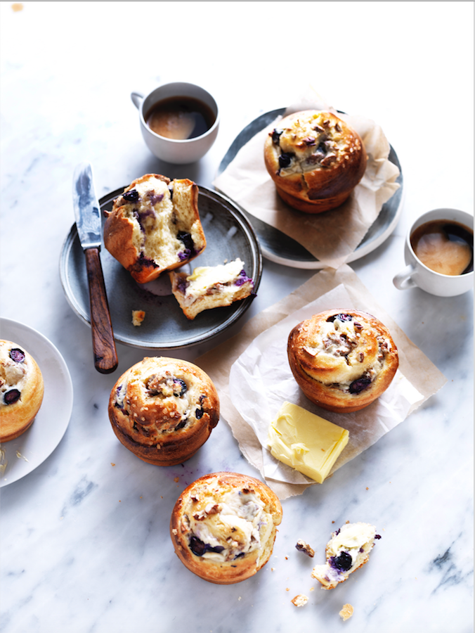 Rolled blueberry pecan brioche