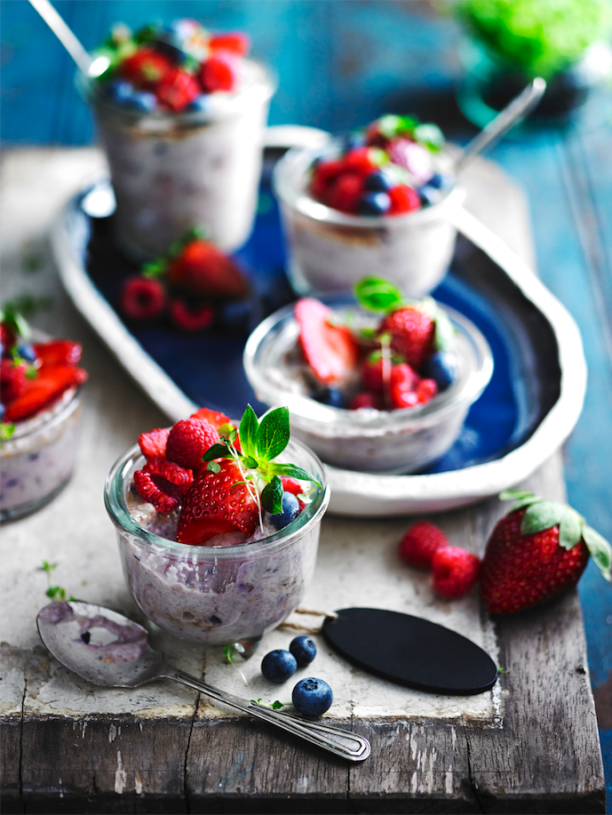 Berry & coconut chia puddings