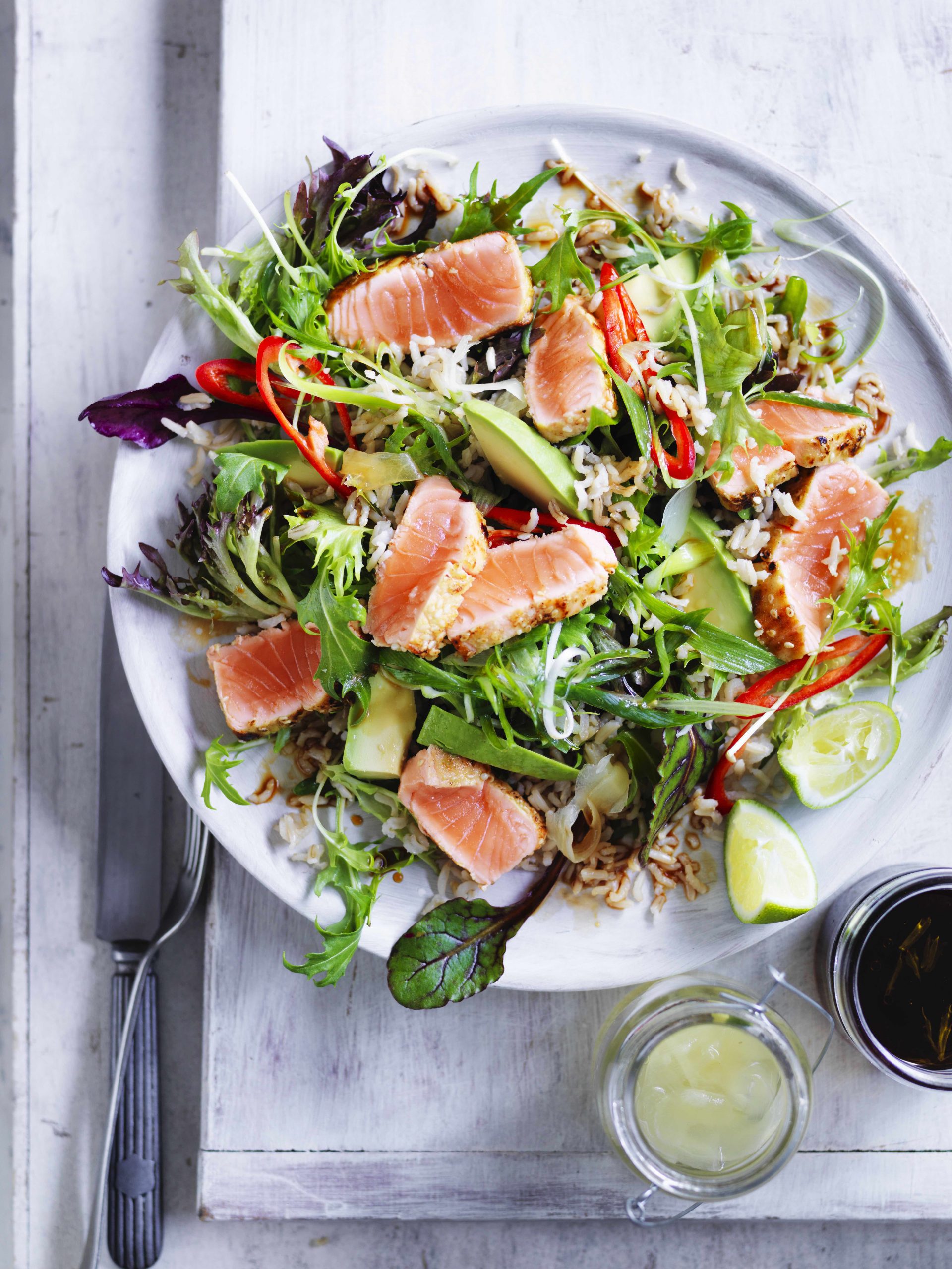 Wasabi salmon poke plate