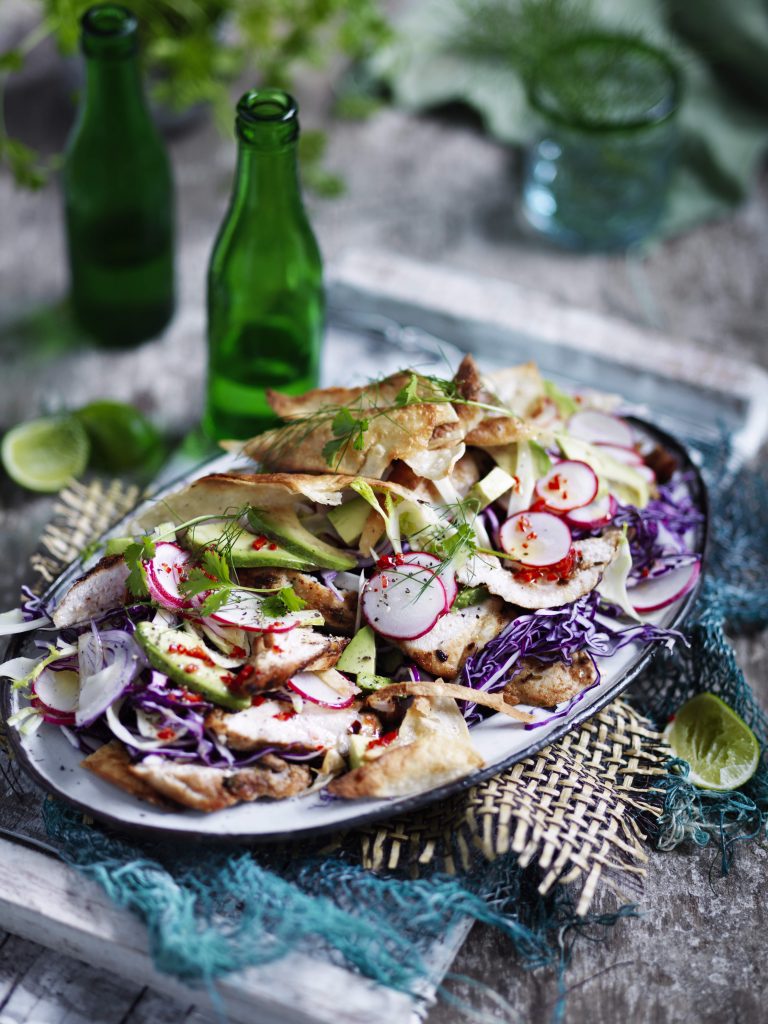 Spiced chicken and crispy wrap salad