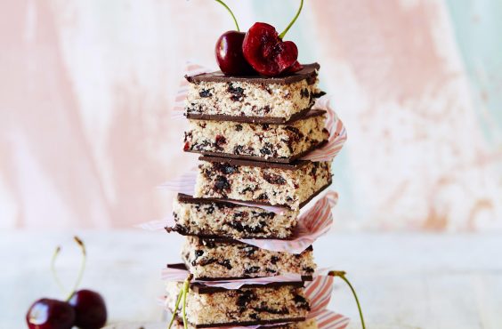 Choc-cherry coconut bars