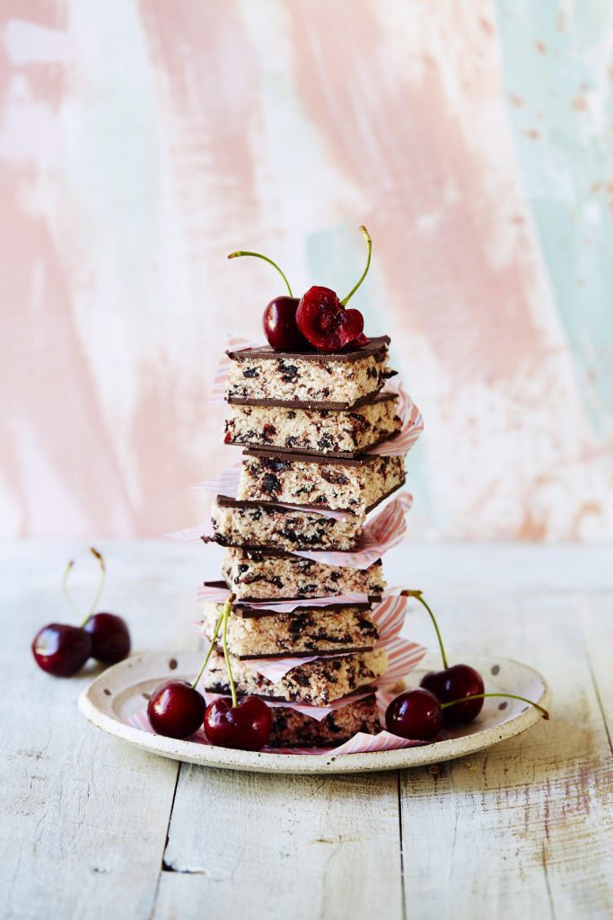 Choc-cherry coconut bars