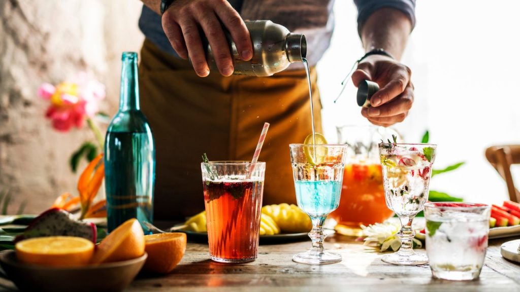 Bartender making cocktails