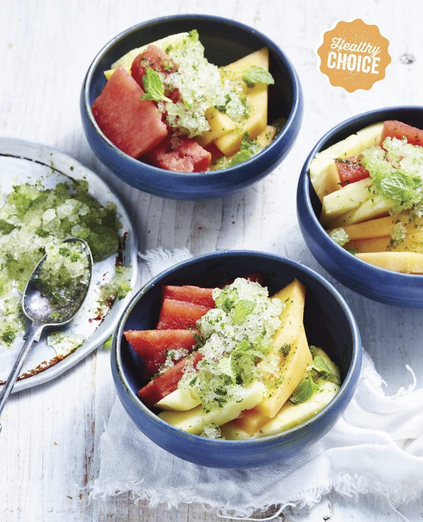 Melon salad with lime and mint crushed ice