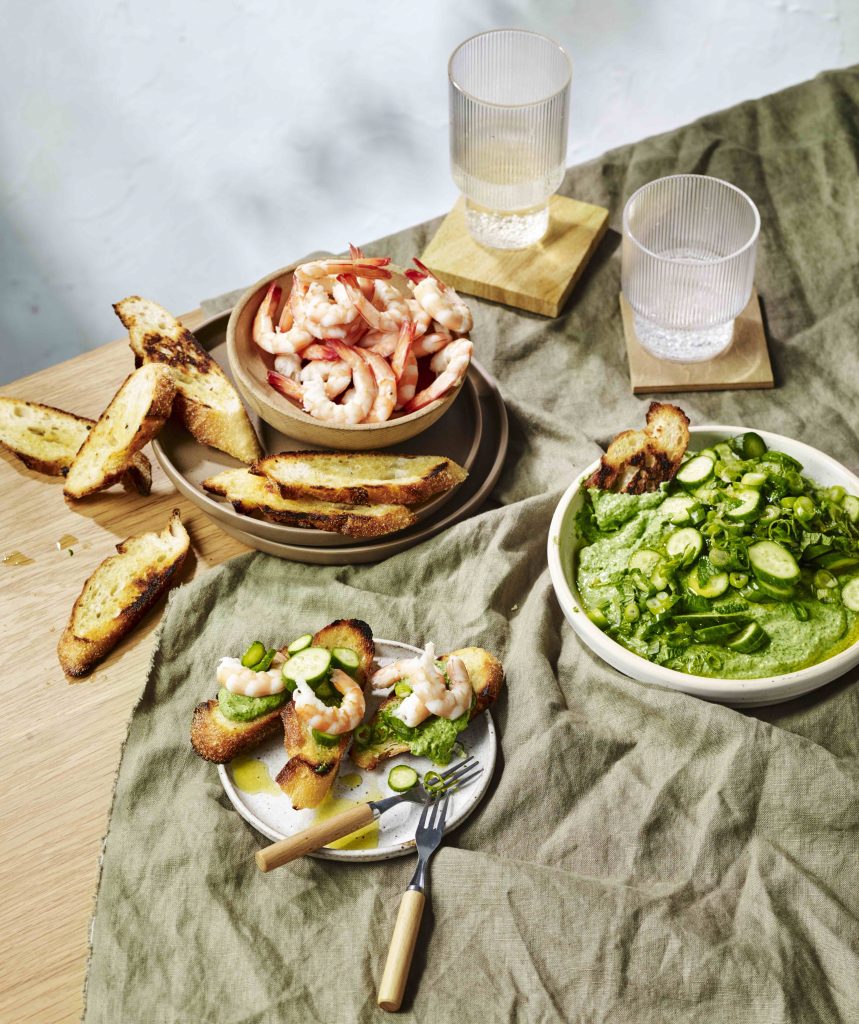 Spanakopita dip with cucumber salad & prawns