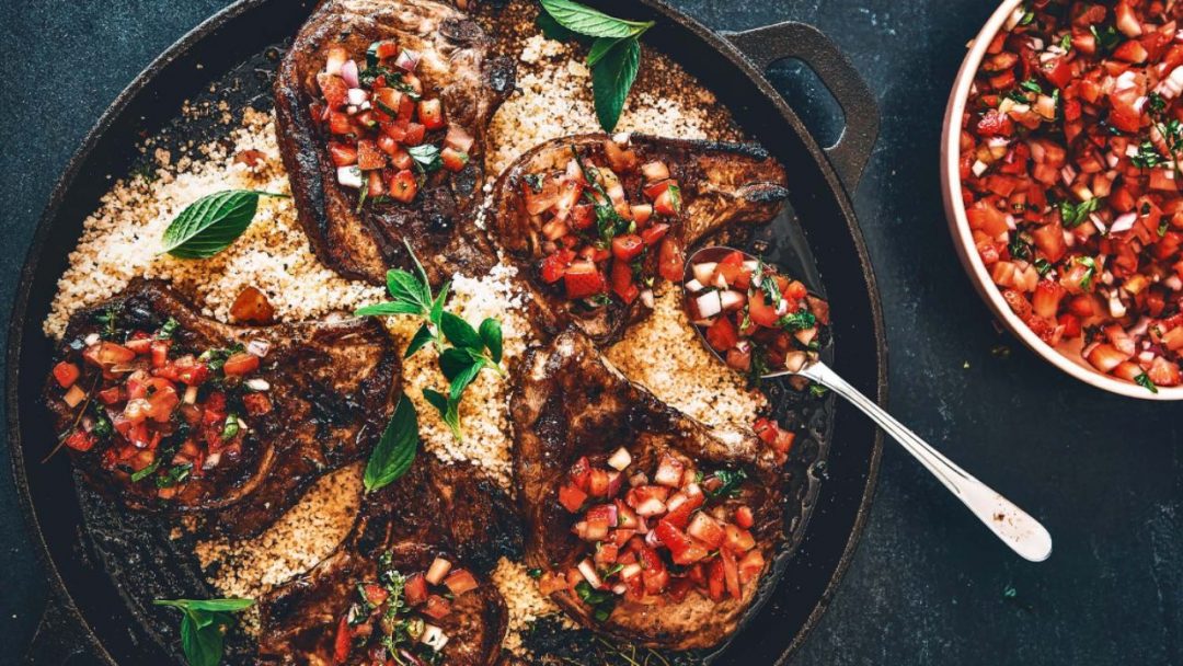 Pork chops with strawberry salsa
