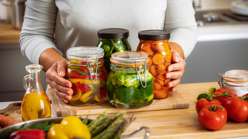 Fruit and veg in jars