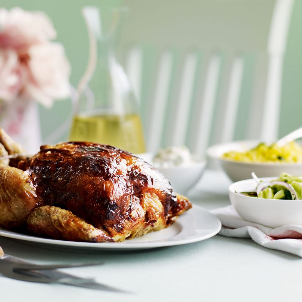 Tikka roasted chicken with salted cucumber salad