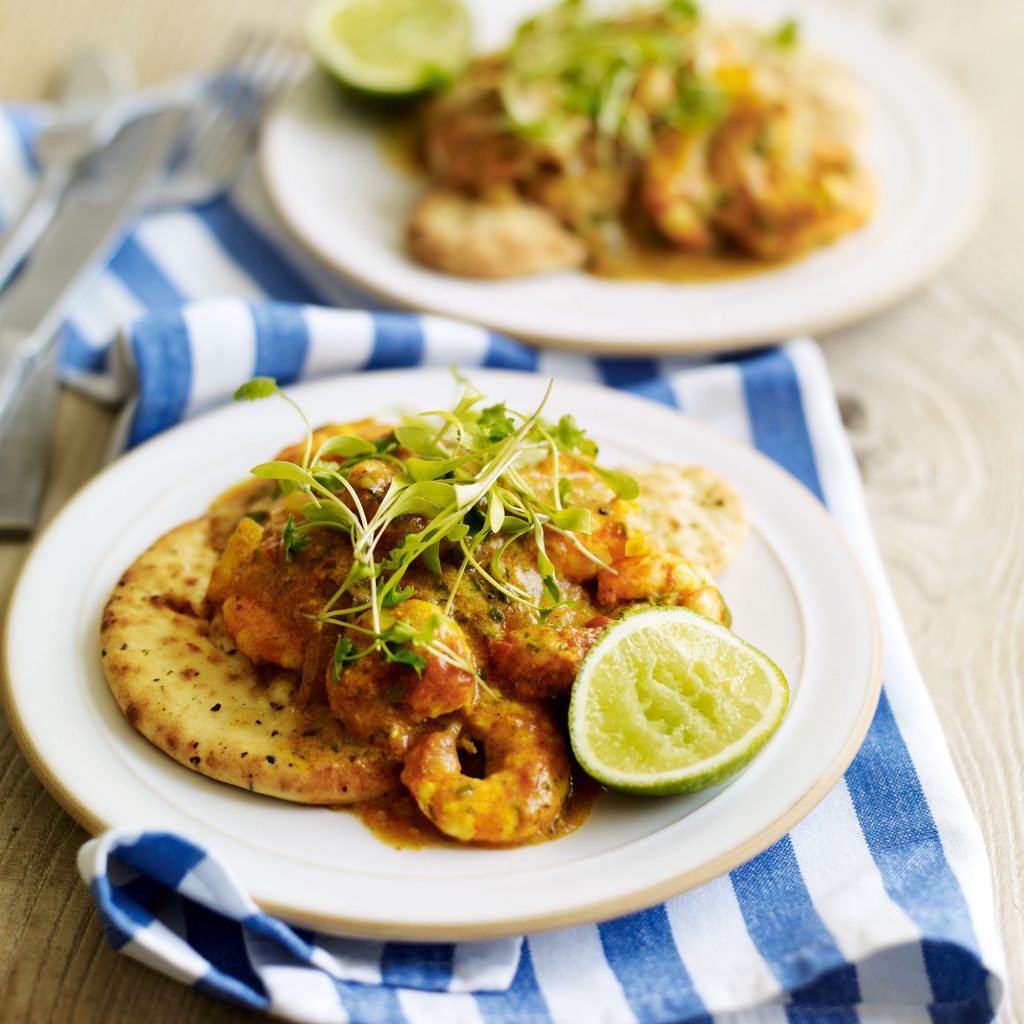 Prawn And Coconut Balti Curry With Naan Bread