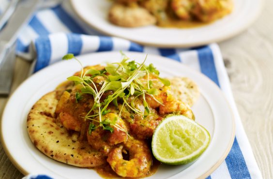 Prawn And Coconut Balti Curry With Naan Bread