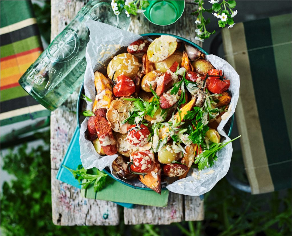 Potato & chorizo salad with roast tomato dressings