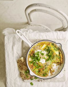 Dhal-spiced chickpea and broccolini frittata