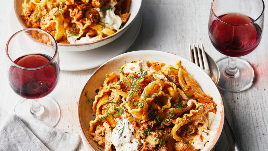 Sausage, fennel and burrata pasta