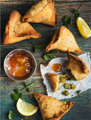 Punjabi Samosas with mango chutney