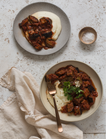 Veggie ragu with cheesy pap