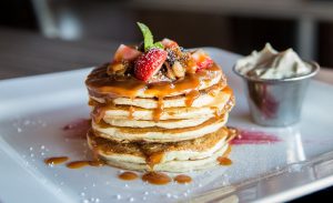 Berries on pancakes