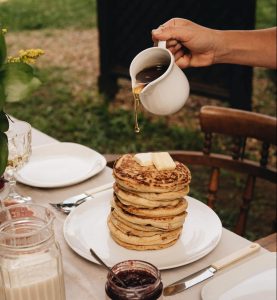 Honey on pancakes