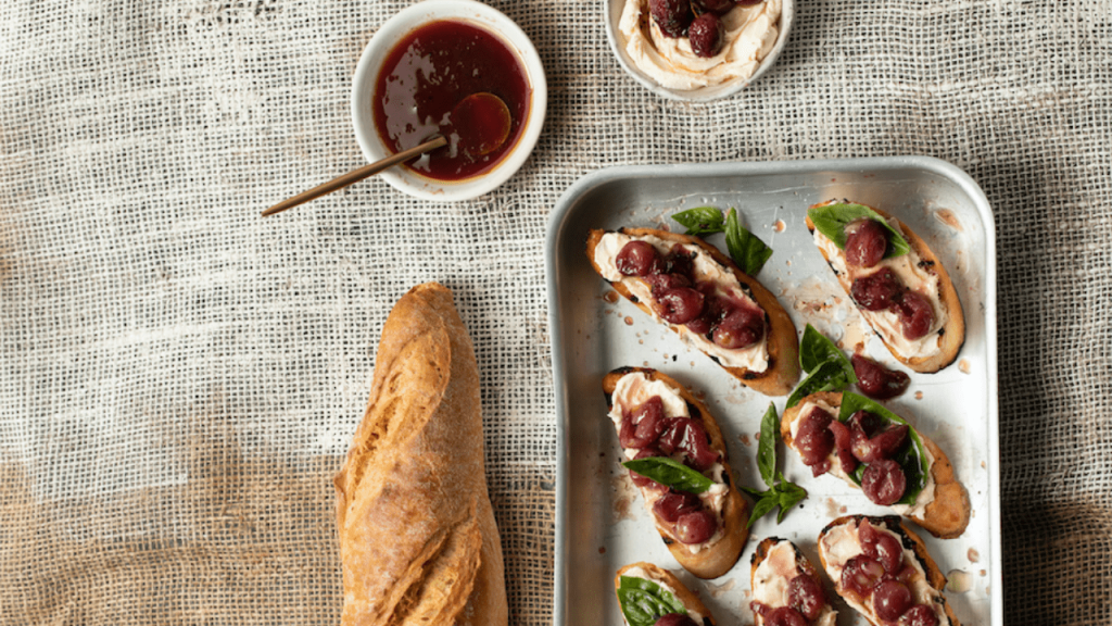 Roasted grape and cream cheese bruschetta