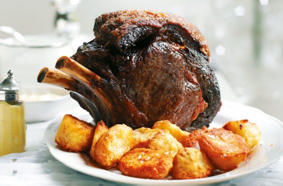 Roast rib of beef with red wine gravy