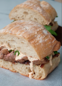 Steak sandwich with caramelised onion