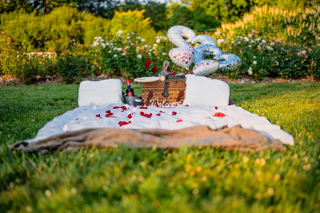 A picnic set up for Valentine's Day