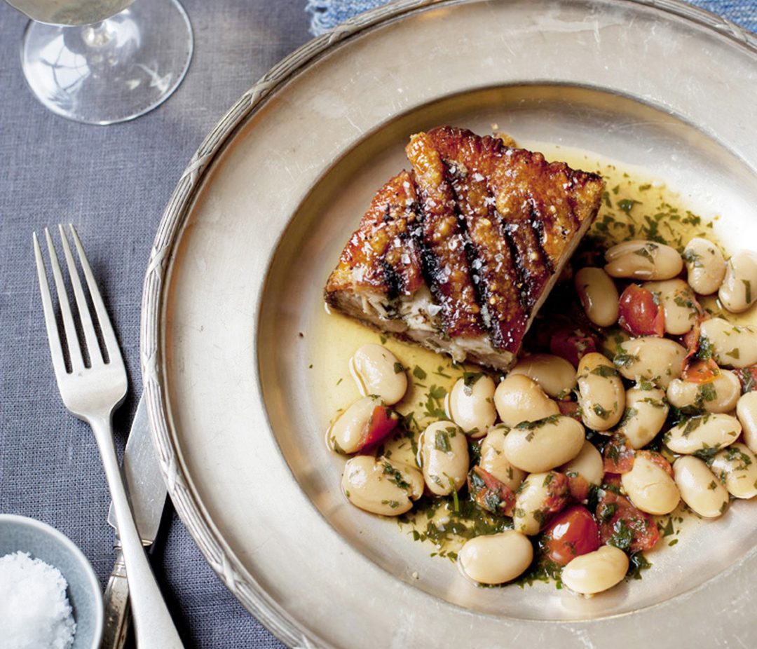 Slow-roasted pork belly with garlic and sage
