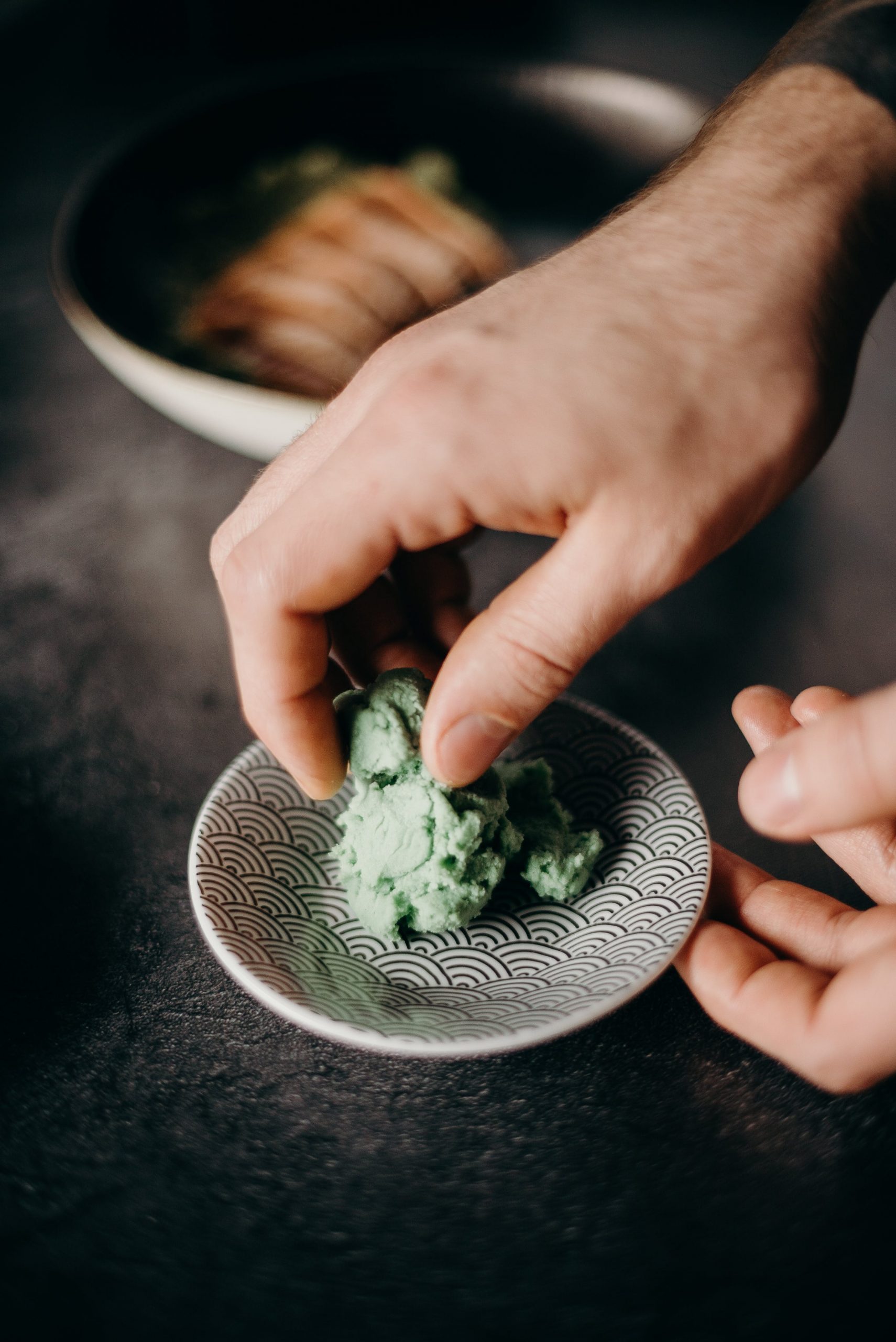 Chef working with wasabi