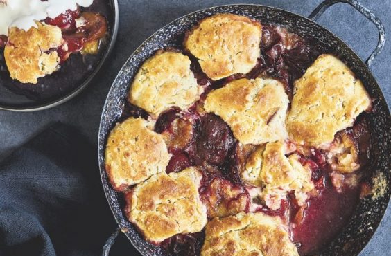 plum, orange & cardamom cobbler