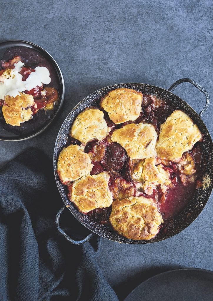 plum, orange & cardamom cobbler