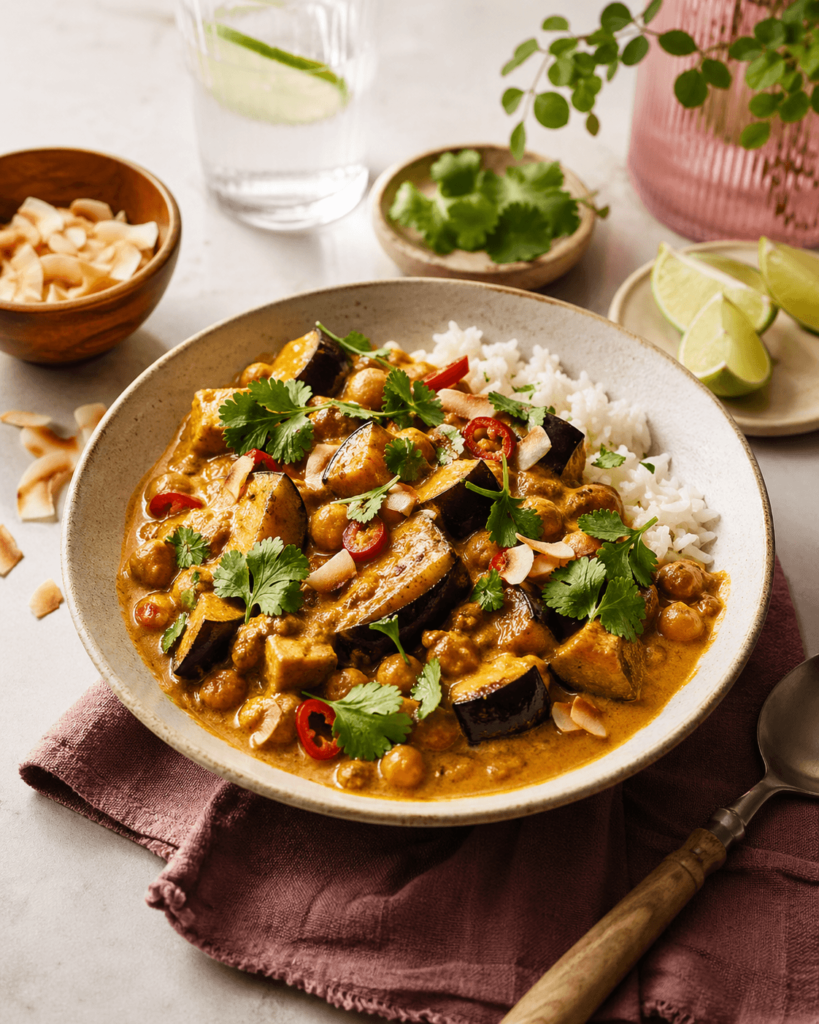 Aubergine, chickpea and coconut curry