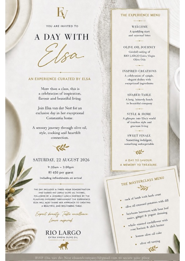 An exclusive olive oil masterclass comes to Constantia A day with Elsa