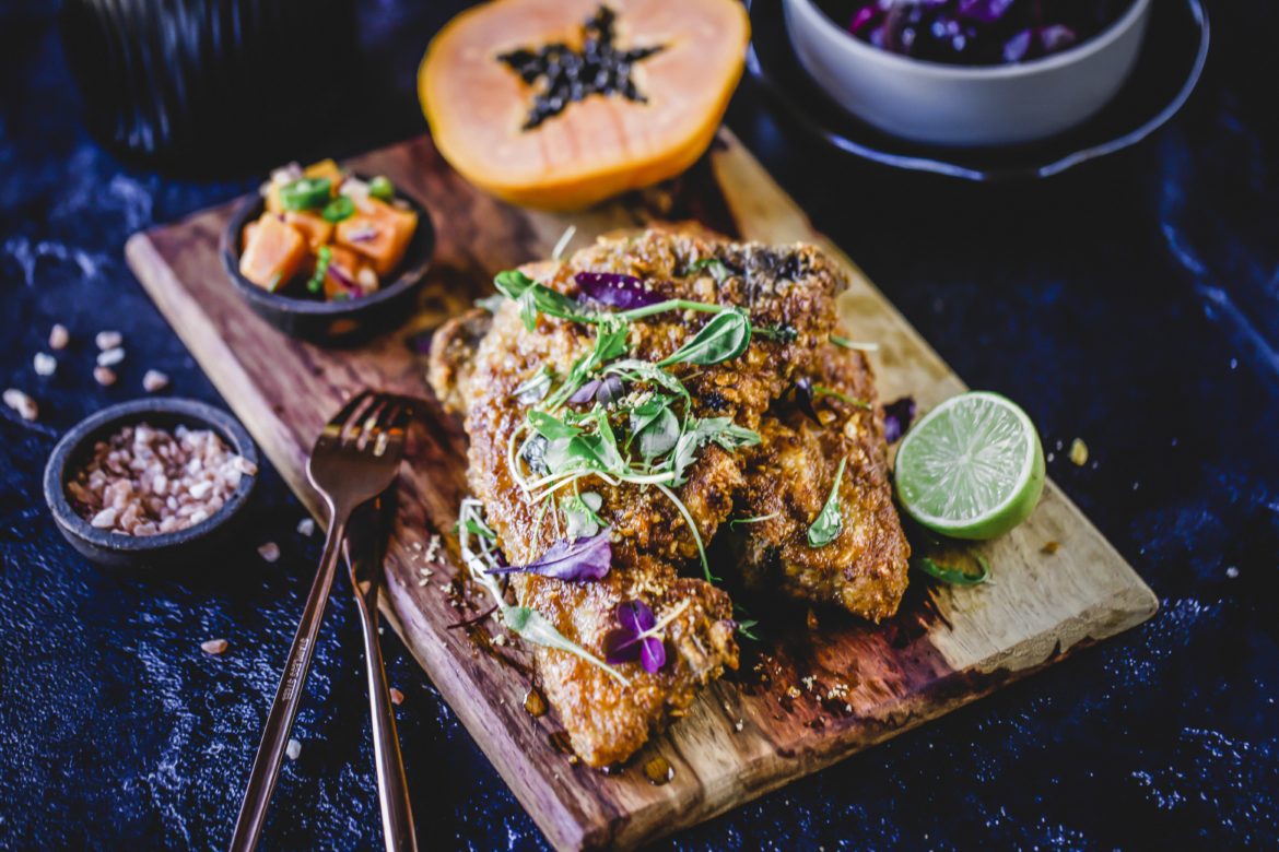 Panko & parmesan-crusted pork chops with papaya salsa Panko & parmesan-crusted pork chops with papaya salsa