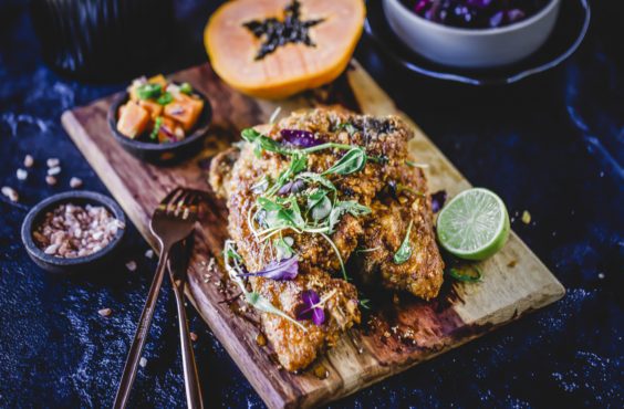 Panko & parmesan-crusted pork chops with papaya salsa